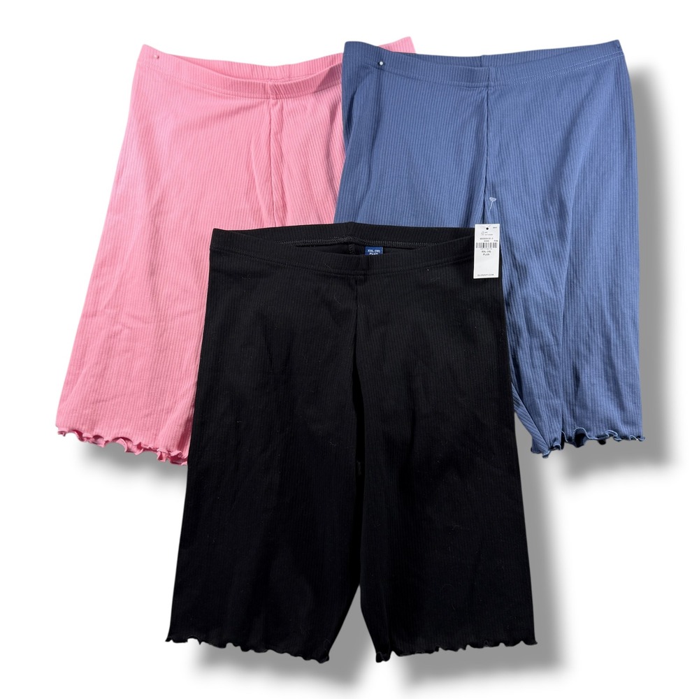 Old Navy Ribbed Biker Shorts 3 Pack XXL 18 Plus Black Blue Pink Lettuce Edge